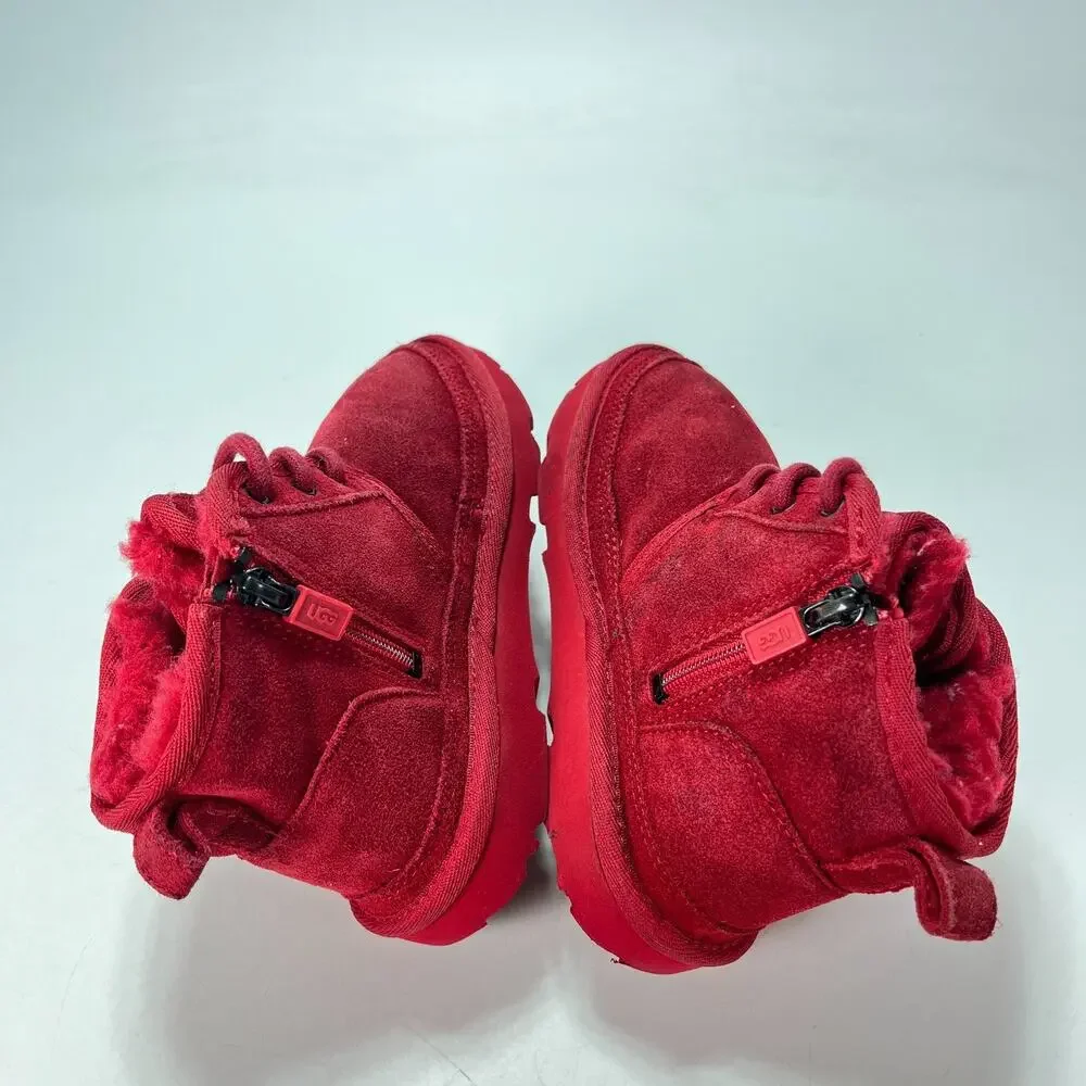 UGG Neumel II Samba Red Suede Water Repellent Lace Up Chukka Boots Kids Size 12